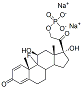 Pregna-1,4-diene-3,20-dione, 9-fluoro-11,17-dihydroxy-21-(phosphonooxy)-, disodium salt, (11beta)- Struktur