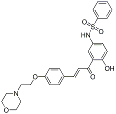 N-[4-hydroxy-3-[3-[4-[2-morpholinoethoxy]phenyl]acryloyl]phenyl]benzenesulphonamide Struktur