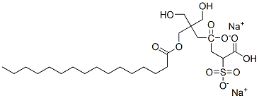 disodium 4-[2,2-bis(hydroxymethyl)-3-[(1-oxohexadecyl)oxy]propyl] 2-sulphonatosuccinate Struktur