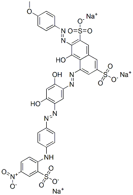 trisodium 5-[[2,4-dihydroxy-5-[[4-[(4-nitro-2-sulphonatophenyl)amino]phenyl]azo]phenyl]azo]-4-hydroxy-3-[(4-methoxyphenyl)azo]naphthalene-2,7-disulphonate Struktur