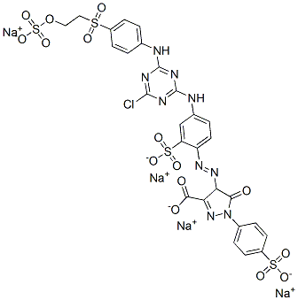 4-[[4-[[4-chloro-6-[[4-[[2-(sulphooxy)ethyl]sulphonyl]phenyl]amino]-1,3,5-triazin-2-yl]amino]-2-sulphophenyl]azo]-4,5-dihydro-5-oxo-1-(4-sulphophenyl)-1H-pyrazole-3-carboxylic acid, sodium salt Struktur