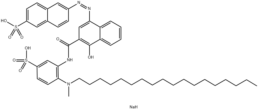 disodium 6-[[4-hydroxy-3-[[[2-(methyloctadecylamino)-5-sulphonatophenyl]amino]carbonyl]-1-naphthyl]azo]naphthalene-2-sulphonate Struktur