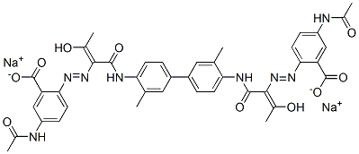 disodium 2,2'-[(3,3'-dimethyl[1,1'-biphenyl]-4,4'-diyl)bis[imino[1-(1-hydroxyethylidene)-2-oxoethylene]azo]]bis[5-acetamidobenzoate] Struktur