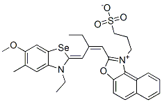 2-[2-[(3-ethyl-6-methoxy-5-methyl-(3H)-benzoselenazol-2-ylidene)methyl]-1-butenyl]-1-(3-sulphonatopropyl)naphth[1,2-d]oxazolium Struktur