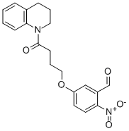 QUINOLINE, 1-[4-(3-FORMYL-4-NITROPHENOXY)-1-OXOBUTYL]-1,2,3,4-TETRAHYDRO- Struktur