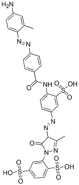 2-[4-[[4-[[4-[(4-amino-o-tolyl)azo]benzoyl]amino]-3-sulphophenyl]azo]-4,5-dihydro-3-methyl-5-oxo-1H-pyrazol-1-yl]benzene-1,4-disulphonic acid Struktur