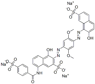 trisodium 4-hydroxy-3-[[4-[(2-hydroxy-7-sulphonato-1-naphthyl)azo]-2,5-dimethoxyphenyl]azo]-8-[(4-sulphonatobenzoyl)amino]naphthalene-2-sulphonate Struktur