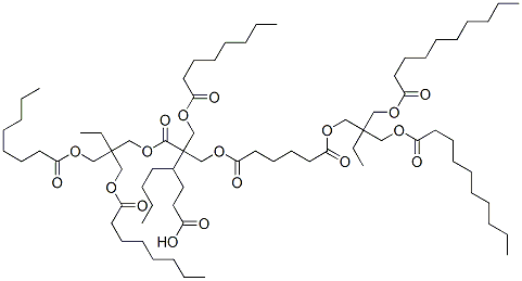 2,2-bis[[(1-oxooctyl)oxy]methyl]butyl 2-[[[6-[2,2-bis[[(1-oxodecyl)oxy]methyl]butoxy]-1,6-dioxohexyl]oxy]methyl]-2-[[(1-oxooctyl)oxy]methyl]butyladipate Struktur