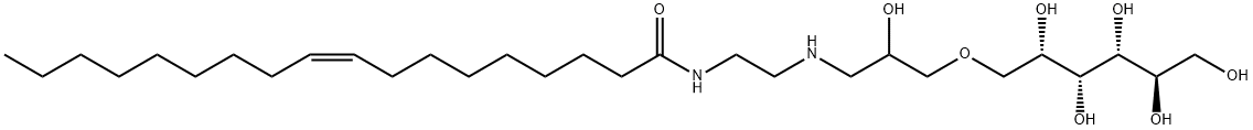 1-O-[2-hydroxy-3-[[2-[oleoylamino]ethyl]amino]propyl]-D-glucitol Struktur