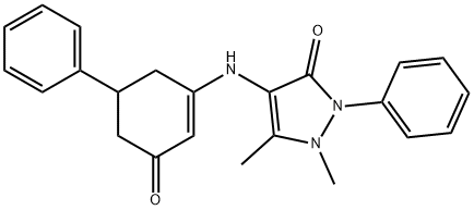 1,5-dimethyl-4-[(3-oxo-5-phenyl-1-cyclohexenyl)amino]-2-phenyl-1,2-dihydro-3H-pyrazol-3-one Struktur