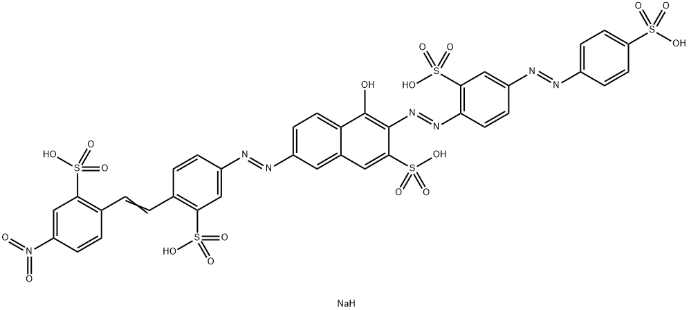 pentasodium 4-hydroxy-7-[[4-[2-(4-nitro-2-sulphonatophenyl)vinyl]-3-sulphonatophenyl]azo]-3-[[2-sulphonato-4-[(4-sulphonatophenyl)azo]phenyl]azo]naphthalene-2-sulphonate Struktur