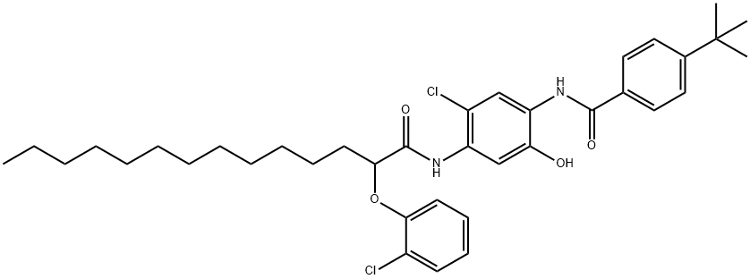 N-[4-(4-tert-Butylbenzoylamino)-2-chloro-5-hydroxyphenyl]-2-(2-chlorophenoxy)tetradecanamide Struktur