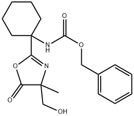 Carbamic  acid,  N-[1-[4,5-dihydro-4-(hydroxymethyl)-4-methyl-5-oxo-2-oxazolyl]cyclohexyl]-,  phenylmethyl  ester Struktur