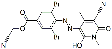 Benzoic  acid,  3,5-dibromo-4-[2-(5-cyano-1,6-dihydro-2-hydroxy-1,4-dimethyl-6-oxo-3-pyridinyl)diazenyl]-,  cyanomethyl  ester Struktur