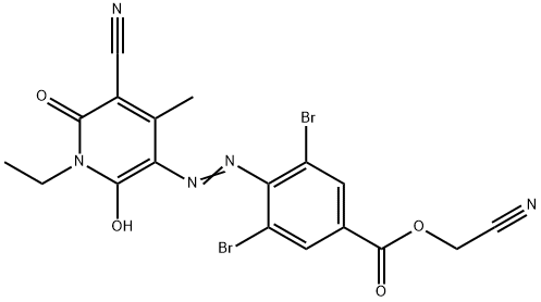 Benzoic  acid,  3,5-dibromo-4-[2-(5-cyano-1-ethyl-1,6-dihydro-2-hydroxy-4-methyl-6-oxo-3-pyridinyl)diazenyl]-,  cyanomethyl  ester Struktur