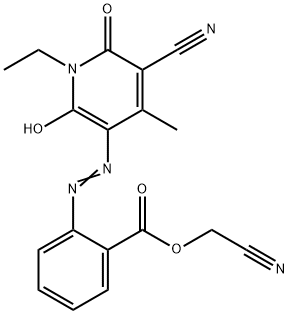 Benzoic  acid,  2-[2-(5-cyano-1-ethyl-1,6-dihydro-2-hydroxy-4-methyl-6-oxo-3-pyridinyl)diazenyl]-,  cyanomethyl  ester Struktur