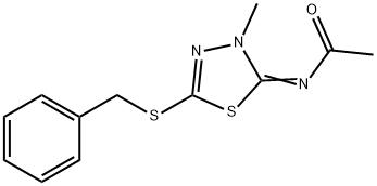 N-[3-methyl-5-[(phenylmethyl)thio]-1,3,4-thiadiazol-2(3H)-ylidene]acetamide Struktur