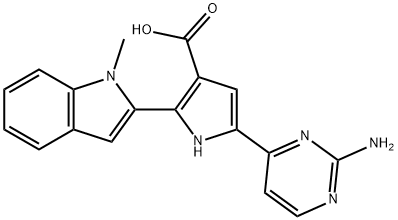 1H-Pyrrole-3-carboxylic  acid,  5-(2-amino-4-pyrimidinyl)-2-(1-methyl-1H-indol-2-yl)- Struktur