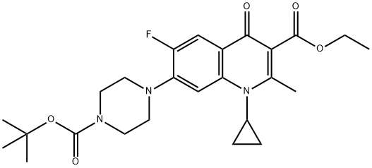 3-Quinolinecarboxylic acid, 1-cyclopropyl-7-[4-[(1,1-diMethylethoxy)carbonyl]-1-piperazinyl]-6-fluoro-1,4-dihydro-2-Methyl-4-oxo-, ethyl ester Struktur