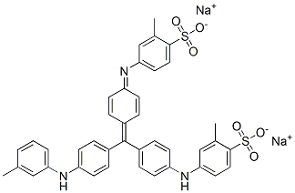 disodium 2-methyl-4-[[4-[[4-[(3-tolyl)amino]phenyl][4-[(3-methyl-4-sulphonatophenyl)amino]phenyl]methylene]-2,5-cyclohexadien-1-ylidene]amino]benzenesulphonate Struktur