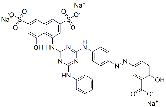 5-[[4-[[6-anilino-4-[(8-hydroxy-3,6-disulpho-1-naphthyl)amino]-1,3,5-triazin-2-yl]amino]phenyl]azo]salicylic acid, sodium salt Struktur