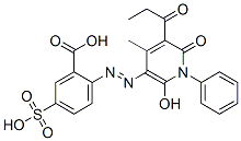 Benzoic  acid,  2-[2-[1,6-dihydro-2-hydroxy-4-methyl-6-oxo-5-(1-oxopropyl)-1-phenyl-3-pyridinyl]diazenyl]-5-sulfo- Struktur