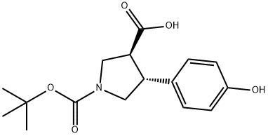 trans-1-Boc-4-(4-hydroxyphenyl)-pyrrolidine-3-carboxylic acid Struktur