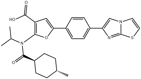 3-Furancarboxylic  acid,  5-(4-imidazo[2,1-b]thiazol-6-ylphenyl)-2-[[(trans-4-methylcyclohexyl)carbonyl](1-methylethyl)amino]- Struktur