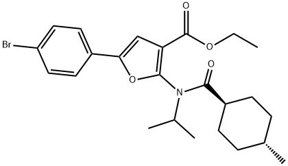 3-Furancarboxylic  acid,  5-(4-bromophenyl)-2-[[(trans-4-methylcyclohexyl)carbonyl](1-methylethyl)amino]-,  ethyl  ester Struktur