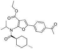 3-Furancarboxylic  acid,  5-(4-acetylphenyl)-2-[[(trans-4-methylcyclohexyl)carbonyl](1-methylethyl)amino]-,  ethyl  ester Struktur