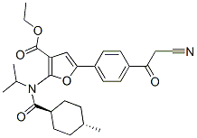 3-Furancarboxylic  acid,  5-[4-(2-cyanoacetyl)phenyl]-2-[[(trans-4-methylcyclohexyl)carbonyl](1-methylethyl)amino]-,  ethyl  ester Struktur