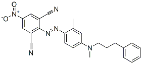 2-[2-Methyl-4-[N-methyl-N-(3-phenylpropyl)amino]phenylazo]-5-nitroisophthalonitrile Struktur