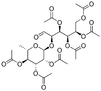 2-O-(2,3,4-tri-O-acetyl-6-deoxy-alpha-L-mannopyranosyl)-D-glucose tetraacetate Struktur