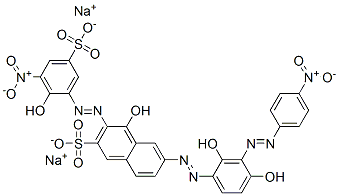 disodium 6-[[2,4-dihydroxy-3-[(4-nitrophenyl)azo]phenyl]azo]-4-hydroxy-3-[(2-hydroxy-3-nitro-5-sulphonatophenyl)azo]naphthalene-2-sulphonate Struktur