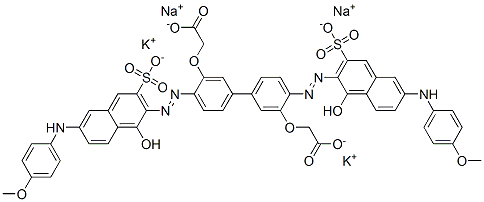 2,2'-[[4,4'-bis[[1-hydroxy-6-[(4-methoxyphenyl)amino]-3-sulpho-2-naphthyl]azo][1,1'-biphenyl]-3,3'-diyl]bis(oxy)]bisacetic acid, potassium sodium salt Struktur