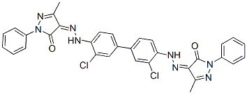 (4Z)-4-[[2-chloro-4-[3-chloro-4-[(2Z)-2-(3-methyl-5-oxo-1-phenyl-pyrazol-4-ylidene)hydrazinyl]phenyl]phenyl]hydrazinylidene]-5-methyl-2-phenyl-pyrazol-3-one Struktur