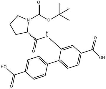 2-(1-(tert-butoxycarbonyl)pyrrolidine-2-carboxamido)-[1,1'-biphenyl]-4,4'-dicarboxylic acid Struktur