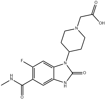 1-Piperidineacetic acid, 4-[6-fluoro-2,3-dihydro-5-[(methylamino)carbonyl]-2-oxo-1H-benzimidazol-1-yl]- Struktur