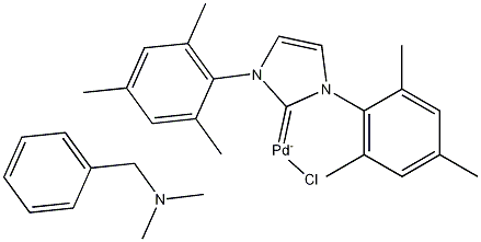 Chloro[(1,3-dimesitylimidazol-2-ylidene)(N,N-dimethylbenzylamine)palladium(II)] Struktur