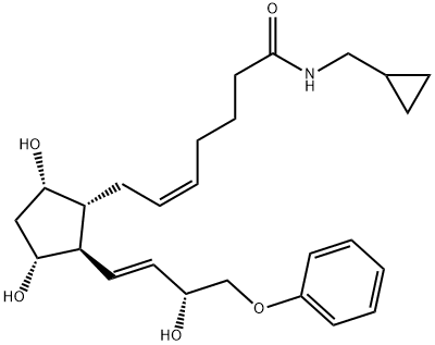 (5Z)-N-(Cyclopropylmethyl)-7-[(1R,2R,3R,5S)-3,5-dihydroxy-2-[(1E,3R)-3-hydroxy-4-phenoxy-1-buten-1-yl]cyclopentyl]-5-heptenamide Struktur