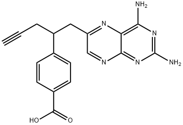 Benzoic acid, 4-[1-[(2,4-diamino-6-pteridinyl)methyl]-3-butyn-1-yl]- Struktur