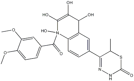 Quinoline, 6-(3,6-dihydro-6-methyl-2-oxo-2H-1,3,4-thiadiazin-5-yl)-1-(3,4-dimethoxybenzoyl)-1,2,3,4-tetrahydroxy-, (-)- Struktur