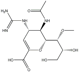 (4S,5R,6R)-5-Acetamido-4-guanidino-6-((1R,2R)-2,3-dihydroxy-1-methoxypropyl)-5,6-dihydro-4H-pyran-2-carboxylic acid Struktur