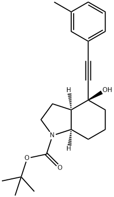 (3aR,4S,7aR)-Octahydro-4-hydroxy-4-[2-(3-methylphenyl)ethynyl]-1H-indole-1-carboxylic acid tert-butyl ester Struktur