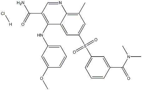 6-[[3-[(Dimethylamino)carbonyl]phenyl]sulfonyl]-4-[(3-methoxyphenyl)amino]-8-methyl-3-quinolinecarboxamide hydrochloride Struktur