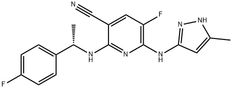 5-Fluoro-2-[[(1S)-1-(4-fluorophenyl)ethyl]amino]-6-[(5-methyl-1H-pyrazol-3-yl)amino]-3-pyridinecarbonitrile