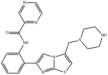 N-(2-(3-(piperazin-1-ylmethyl)imidazo[2,1-b]thiazol-6-yl)phenyl)pyrazine-2-carboxamide Struktur