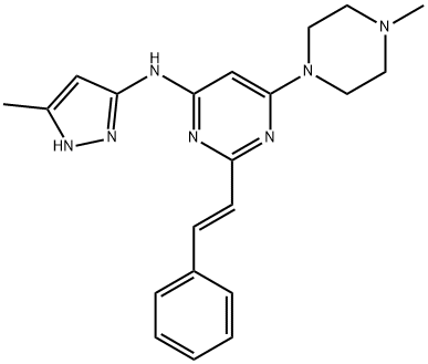 6-(4-Methyl-1-piperazinyl)-N-(5-methyl-1H-pyrazol-3-yl)-2-[(1E)-2-phenylethenyl]-4-pyrimidinamine