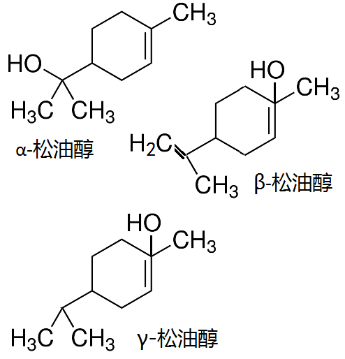 松油醇α，β，γ三種異構(gòu)體的化學(xué)結(jié)構(gòu)式