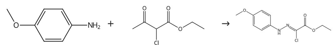 圖2 [(4-甲氧基苯基)肼基]氯乙酸乙酯的合成路線